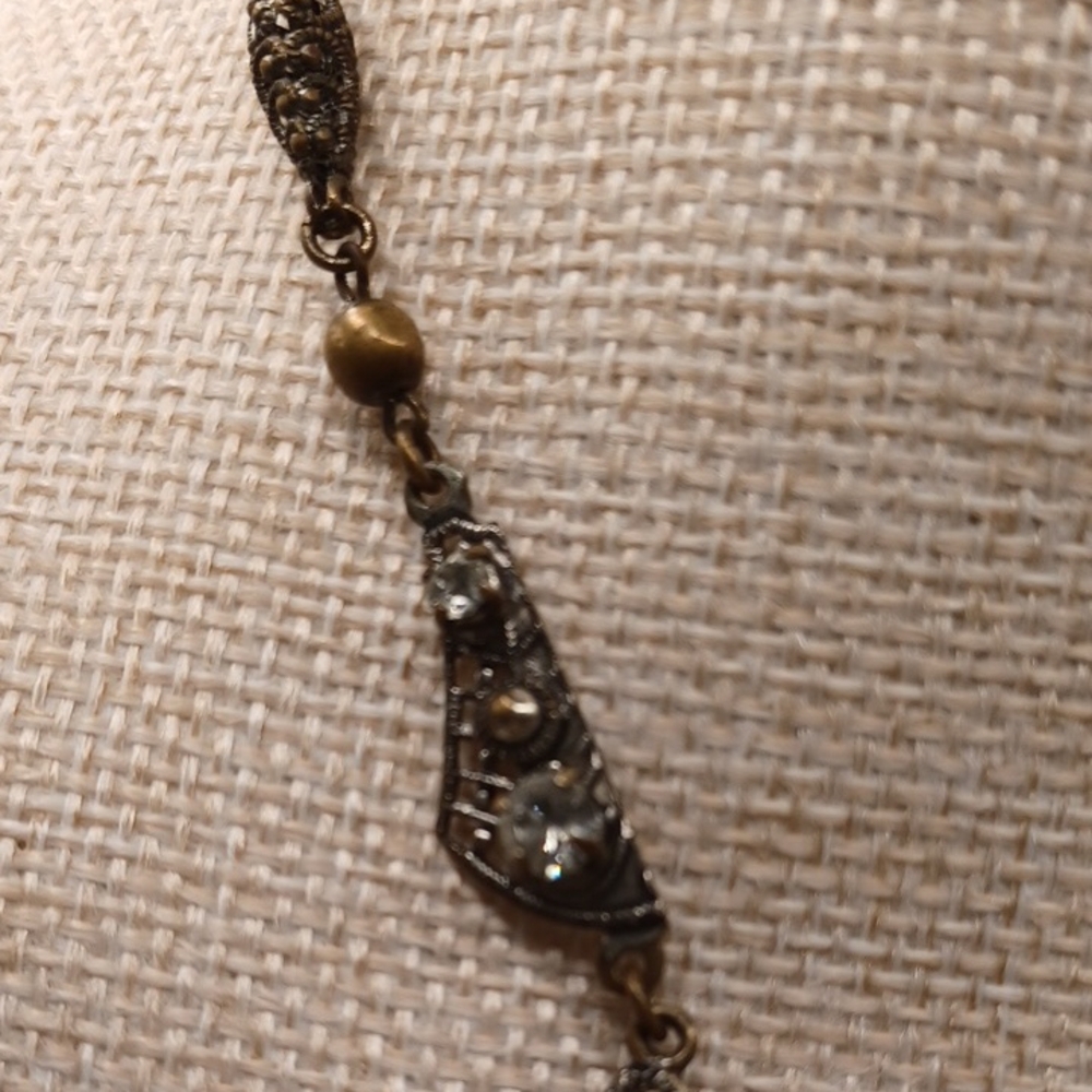 Western Germany Clear Rhinestone and Filigree Pearl Necklace - Picture 12 of 12